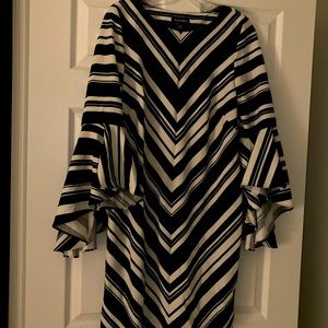 Zebra striped white and black bell sleeve dress